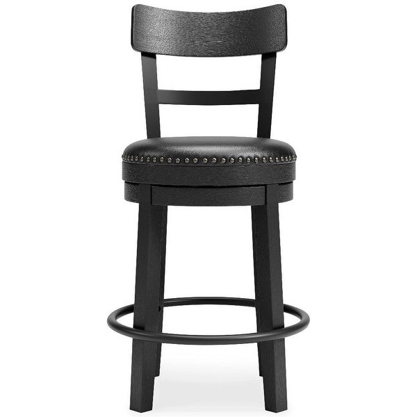 Swivel Barstool with Nailhead Trim and Leatherette Seat， Black - 16.75