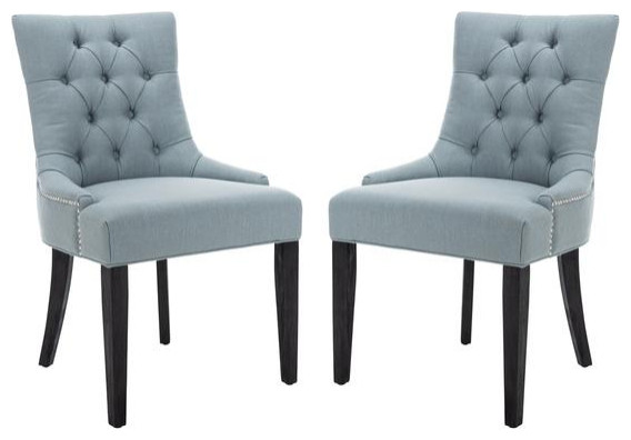 Liddie 19  x27 x27H Side Chairs Silver Nail Heads set of 2 Sky Blue   Transitional   Dining Chairs   by Peachtree Fine Furniture  Houzz