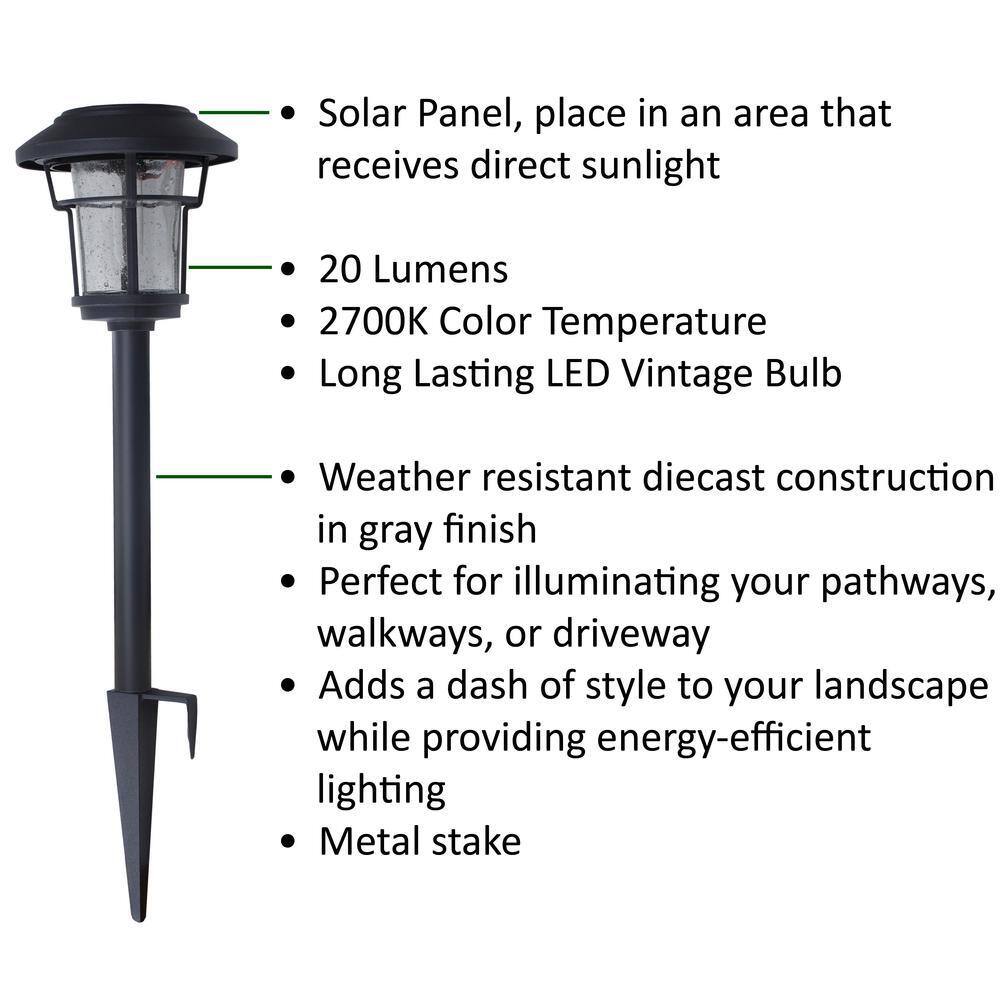 Hampton Bay Palmdale 20 Lumens Solar Gray Diecast LED Landscape Path Light with Seedy Glass Lens (4-Pack) NXT-2364-V