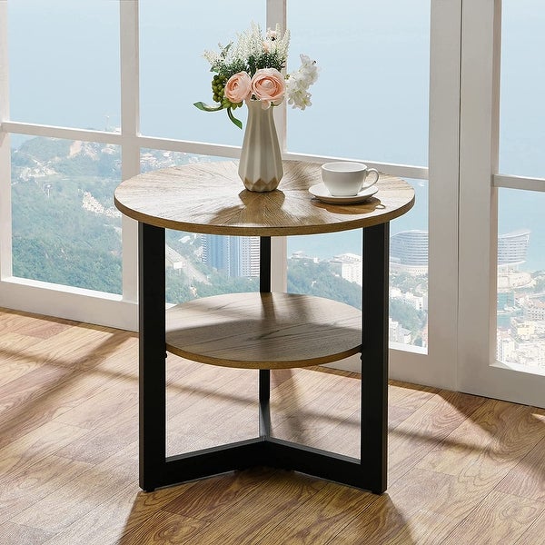 Round Large End Table with Storage Shelf - 25'2