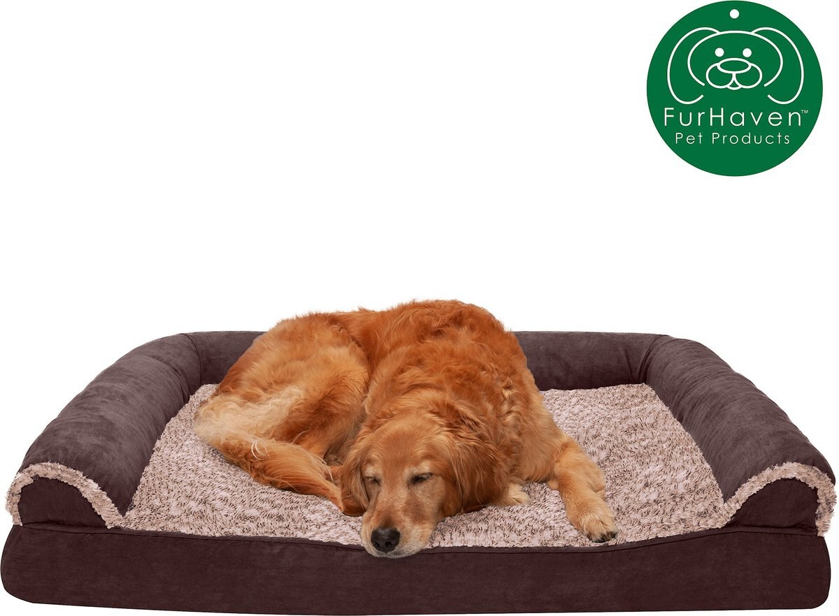 FurHaven Faux Fur and Suede Cooling Gel Sofa Dog and Cat Bed