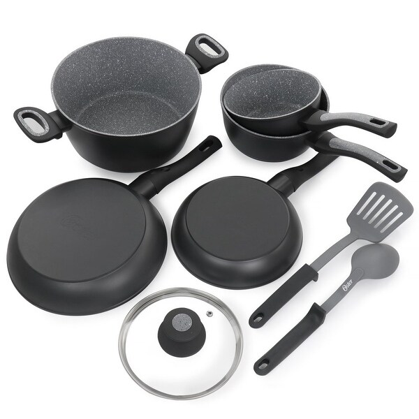 10 Piece Non-Stick Aluminum Cookware Set in Black and Grey Speckle - none