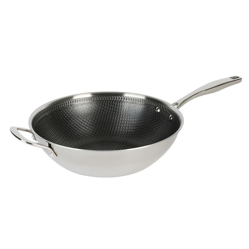 Kenmore Elite Luke 12 Inch Non-Stick Tri-Ply Stainless Steel Wok with Glass Lid