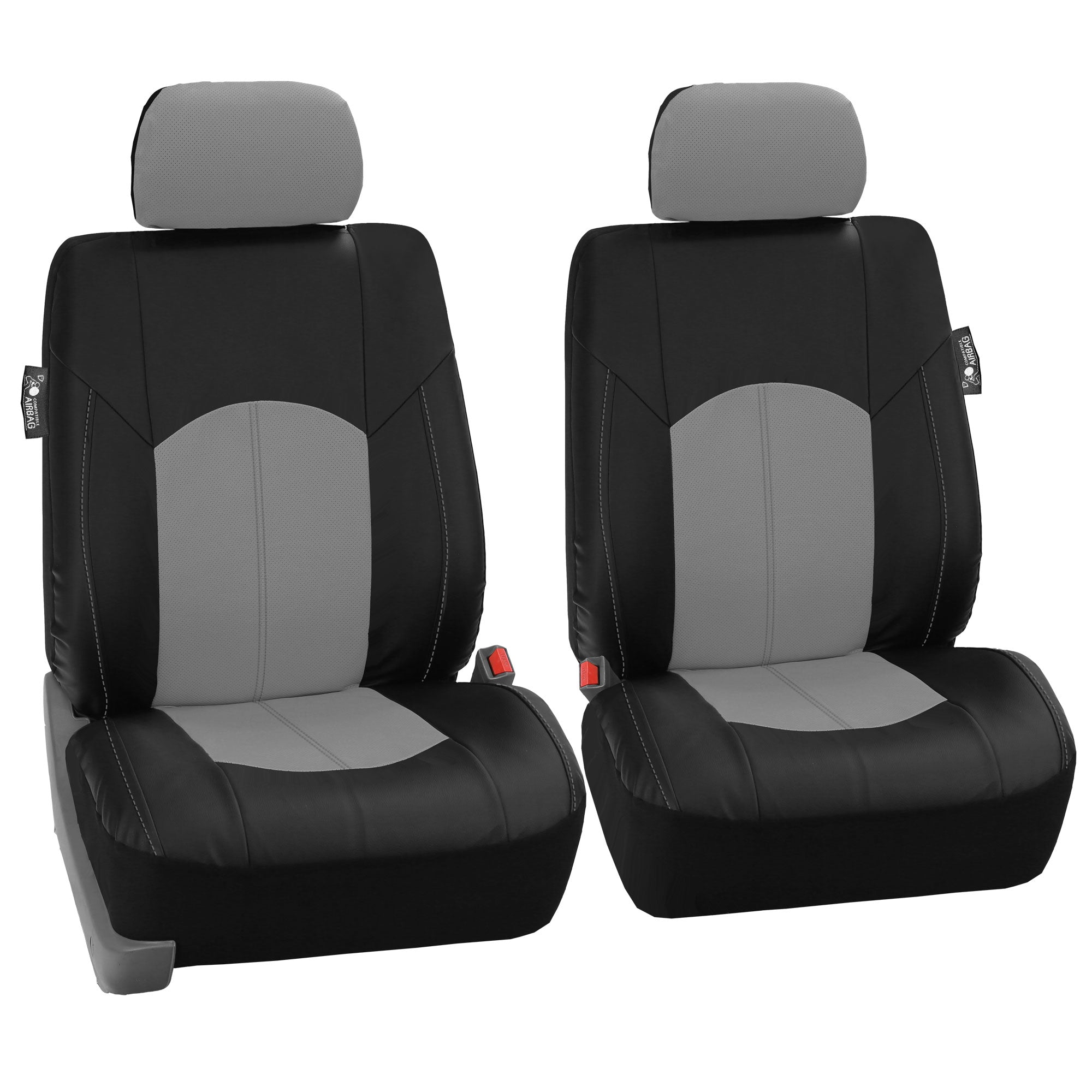 FH Group， Gray Black Deluxe Leather Seat Covers Full Set w/ Free Air Freshener， Airbag Compatible / Split Bench Covers