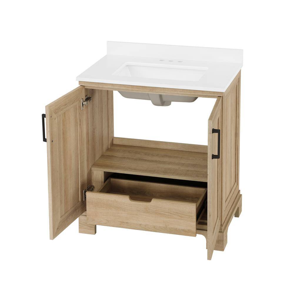 Glacier Bay Sinita 30 in. W x 19 in. D x 34.50 in. H Bath Vanity in Natural Oak with White Cultured Marble Top Sinita 30NO