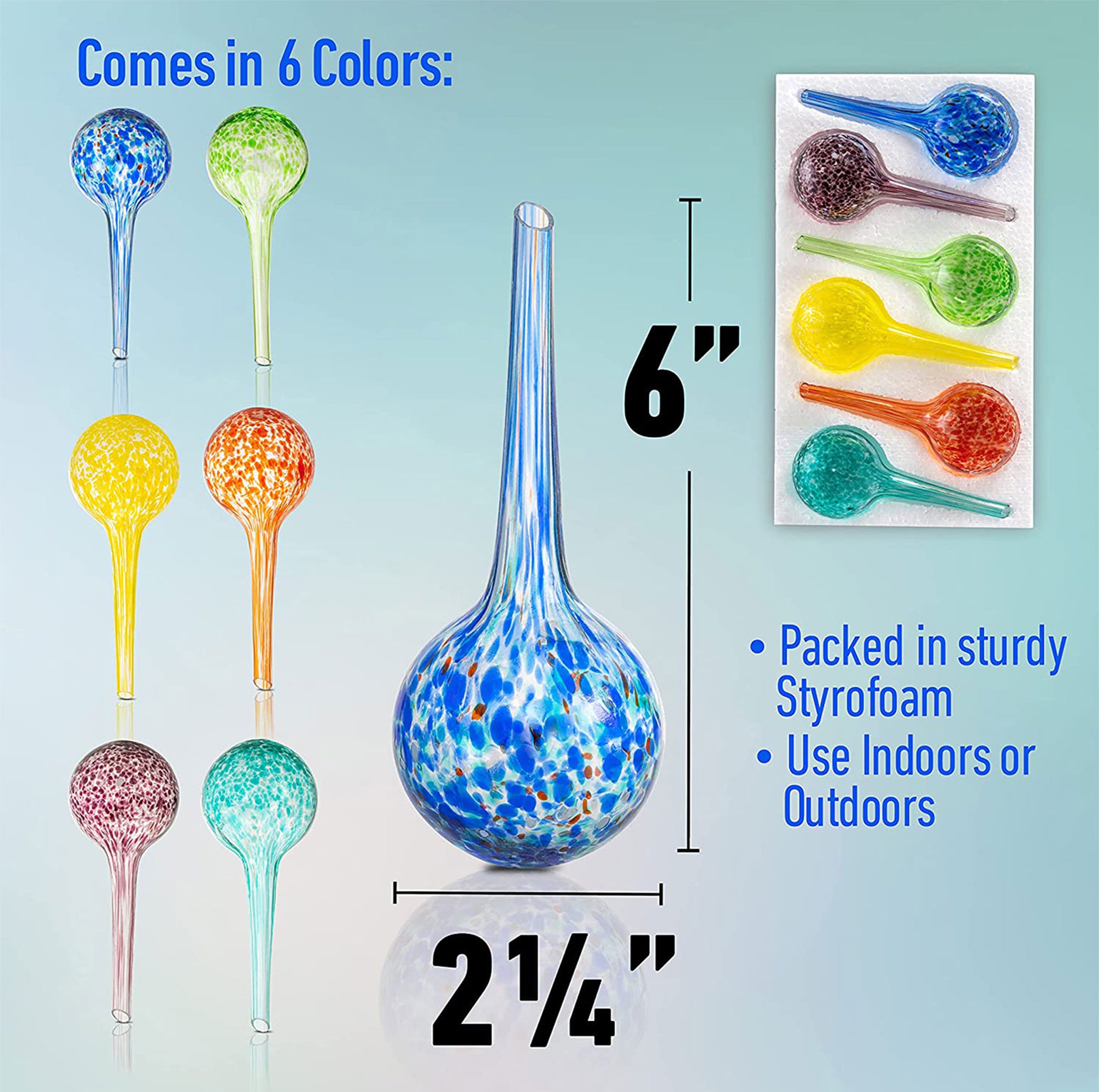 6 Piece Colorful Watering Globe Set Plant Watering Devices Self Watering Spikes Hand-Blown Glass