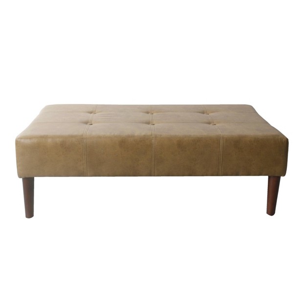 Tufted Coffee Table Ottoman Faux Leather Light Brown Homepop