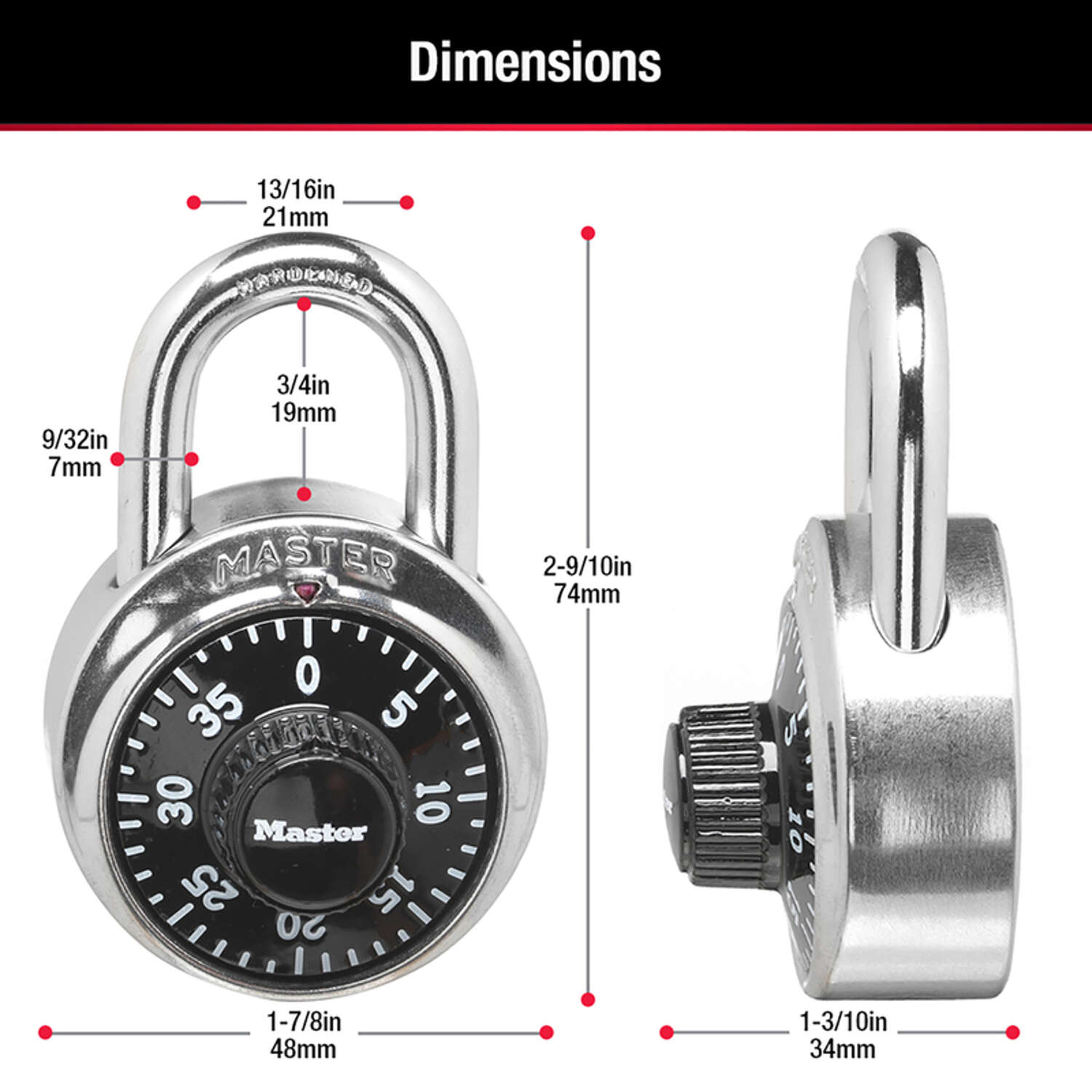 Master Lock 2-9/10 in. H X 1-7/8 in. W Steel Combination Dial Padlock