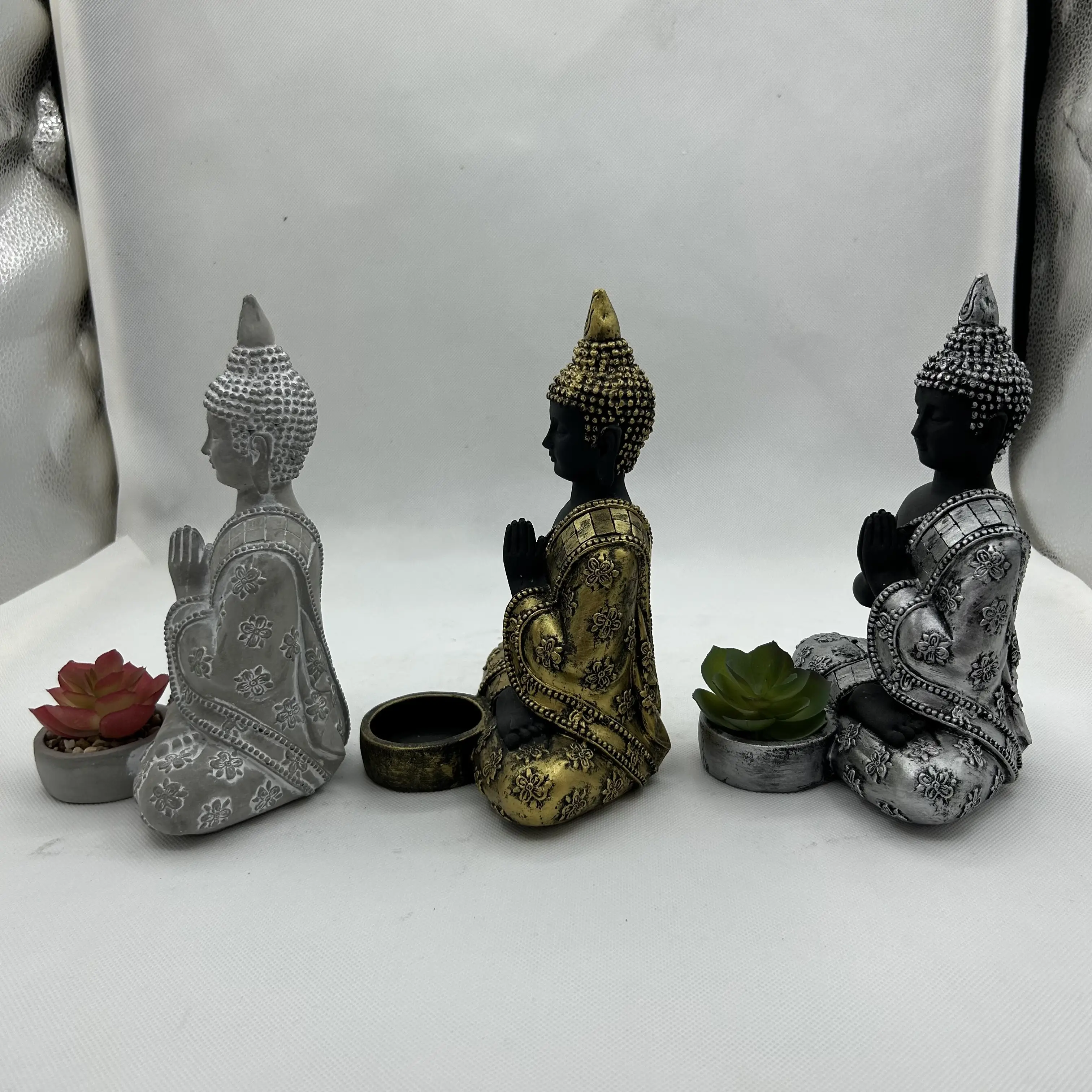 Custom Buddha Figure Sculpture Cement Artificial Flowers Plant Pots Garden Supplies for Garden Decor