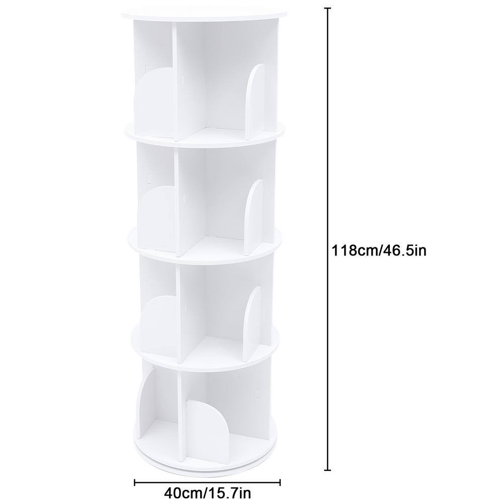 YIYIBYUS 15.7 in. White Rotating Bookshelf 360 Display Floor Standing Nordic 4-Shelf Bookcase HG-WMT-3219