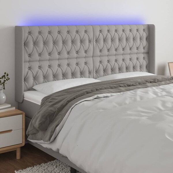 vidaXL LED Headboard Dark Gray/Light Gray Fabric - - 37455511