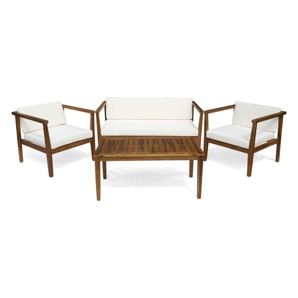 Newbury Outdoor 4Seater Acacia Wood Chat Set with Coffee Table by Christopher Knight Home