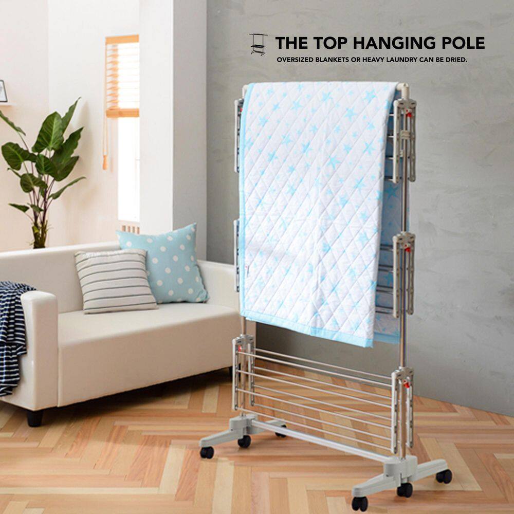 Hulife 57 12 in. x 56 12 in. 3-Tier Foldable Drying Garment Rack with Hanging Pole HLDR-6000P