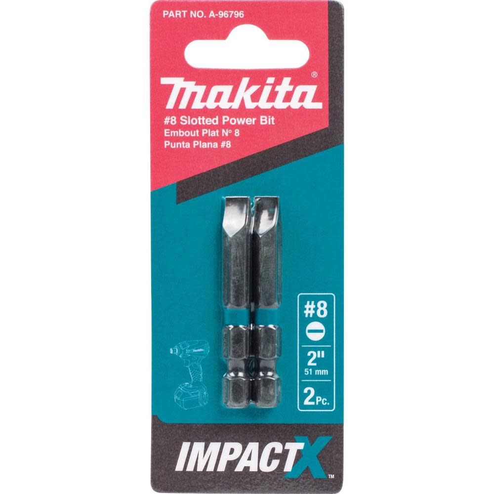 Makita Impact X #8 Slotted 2 Power Bit 2/pk A-96796 from Makita