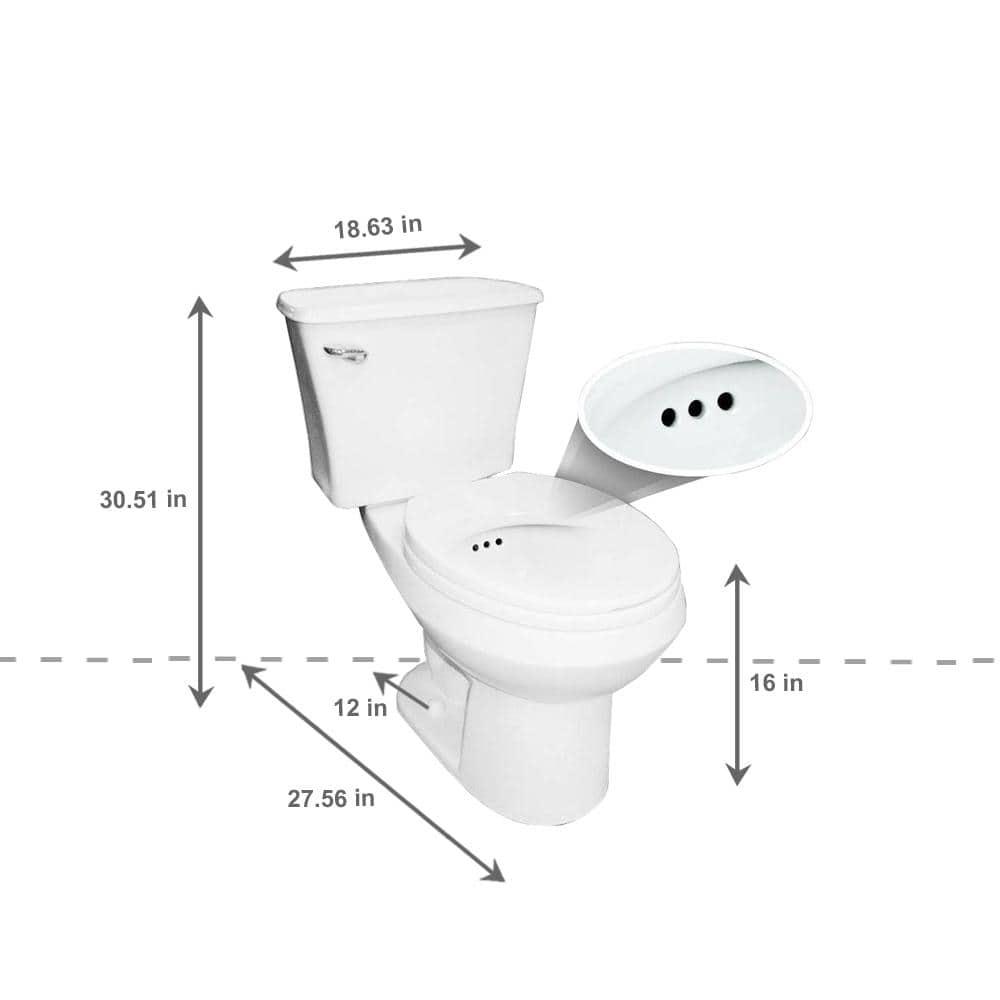 Penguin Toilets 2piece 128 GPF Single Flush Round Toilet with Patented Overflow Protection Technology in White with Seat