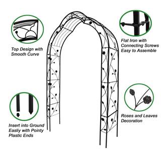 Sudzendf 98 .40 in. Black Metal Outdoor Garden Arbor Trellis with 8 Styles TN322E416