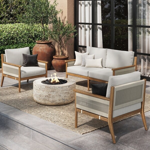 Kayden Bohemian 3Piece Patio Conversation Set，Outdoor Loveseat and Chair Set with Solid Acacia Wood Frame