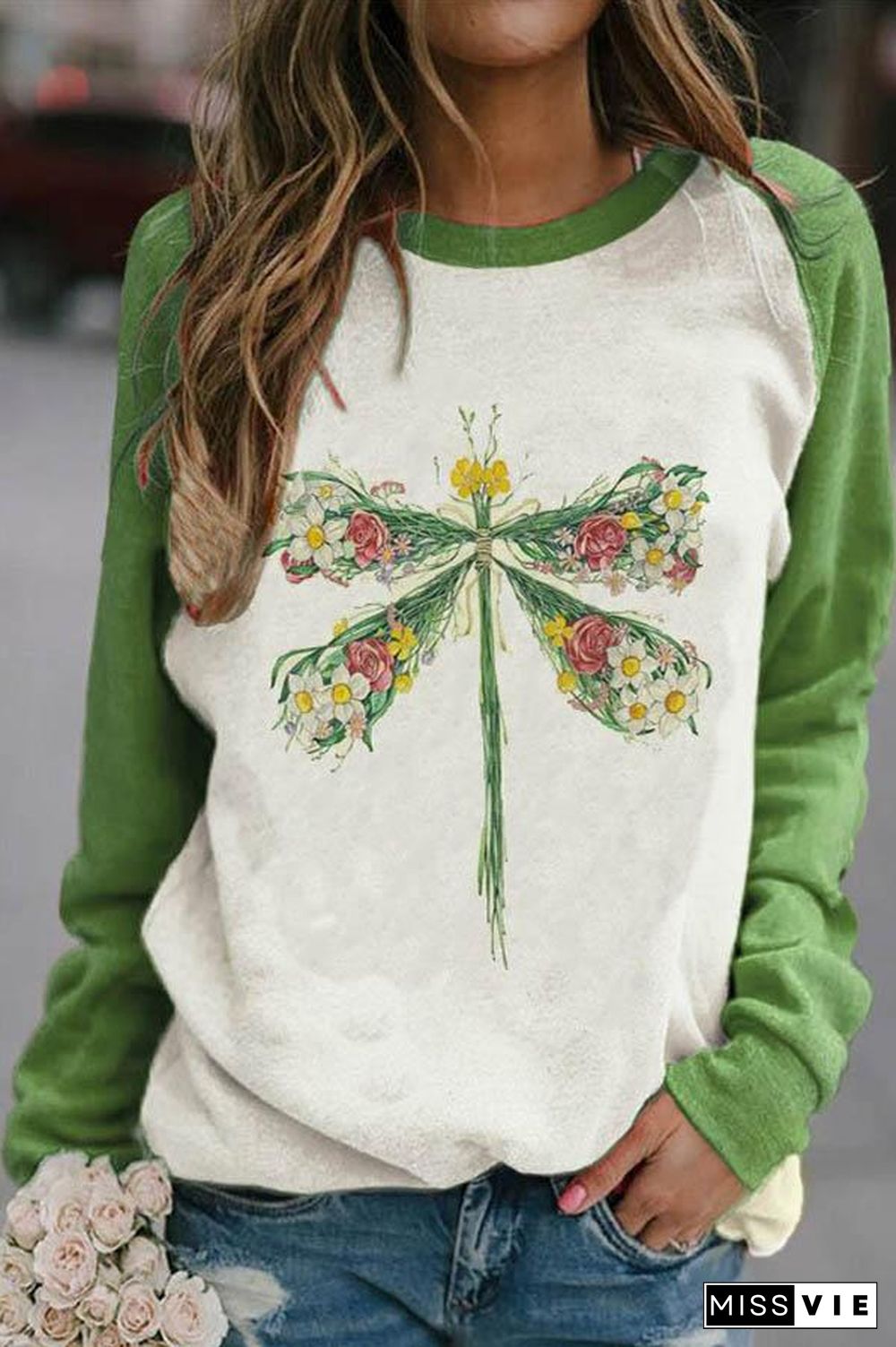 Dragonfly Color-Block Casual Sweatshirt