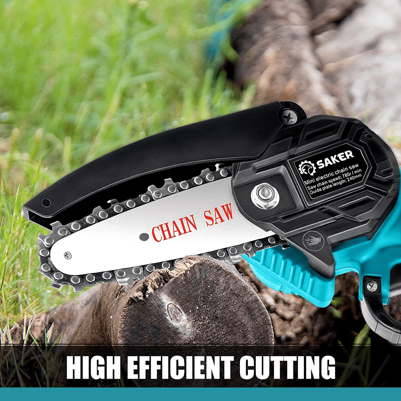 Saker 4 Inch Mini Chainsaw， Portable Electric Chainsaw Cordless， Handheld Chain Saw Pruning Shears Chainsaw for Tree Branches ， Courtyard， Household and Garden( Chainsaw + 2 Batteries)