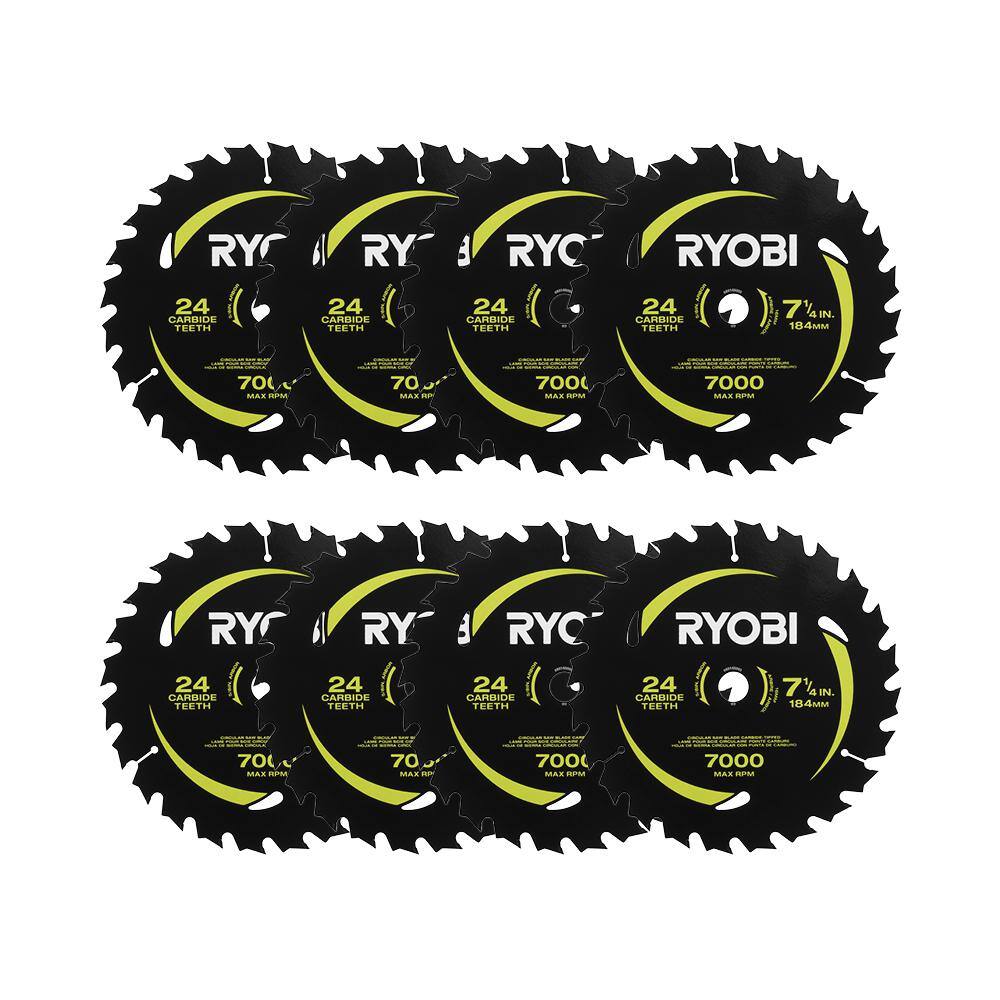 RYOBI 7-14 in. x 24 Teeth Carbide Thin Kerf Circular Saw Blade (8-Piece) A067401-A067401