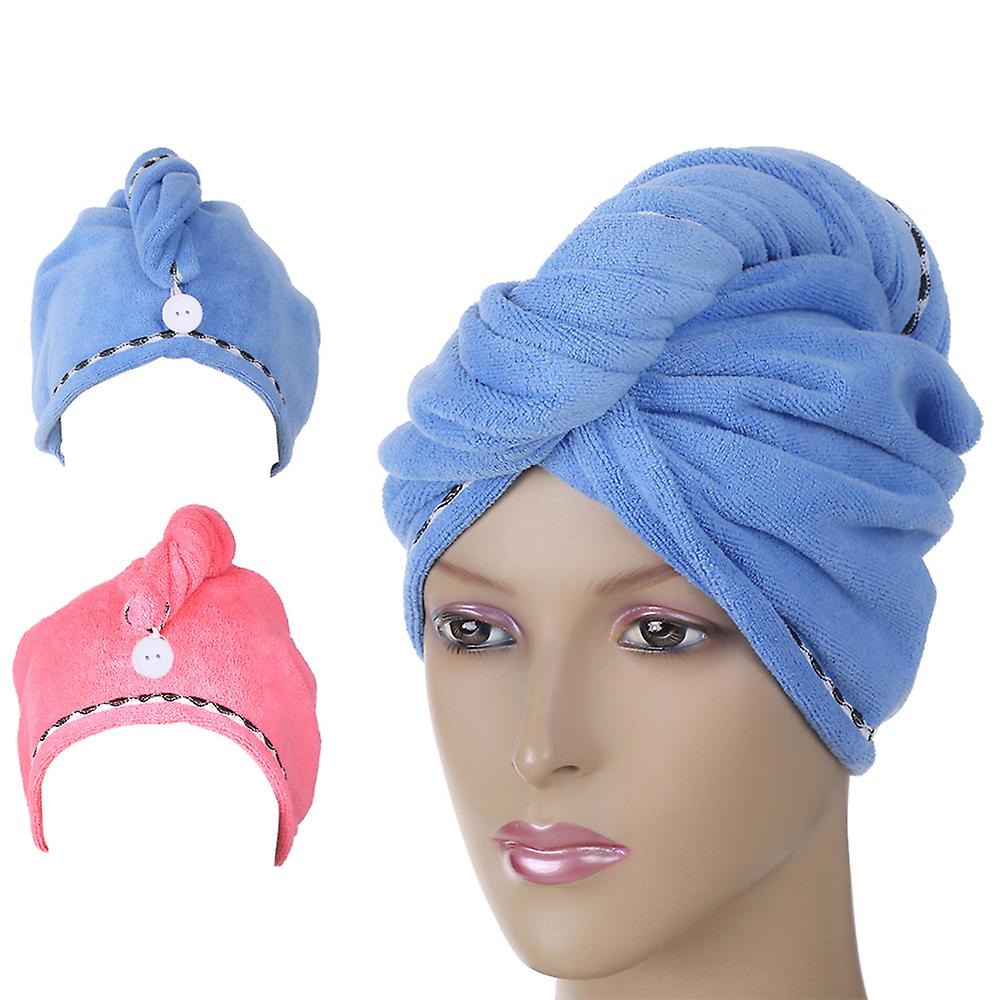 2pcs Soft Microfiber Quick Dry Hair Drying Towels Water-absorbent Dry Hair Cap Bath Shower Wrap Turban Towel With Button For All Hair Types And Length