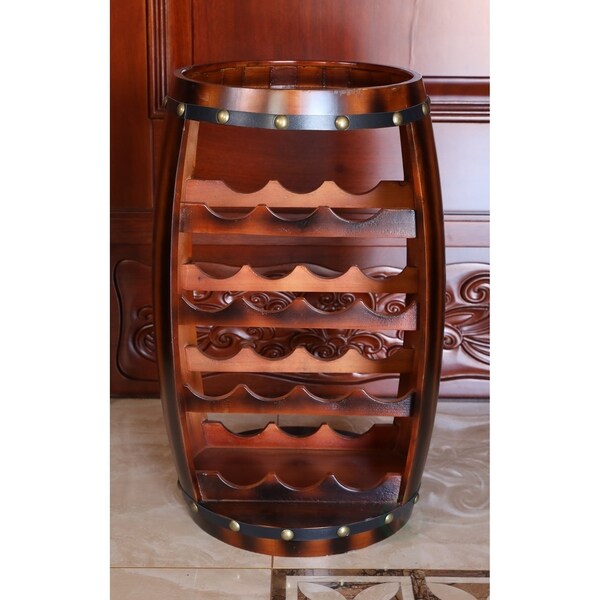 Wooden Barrel Shaped 14 Bottle Wine Rack