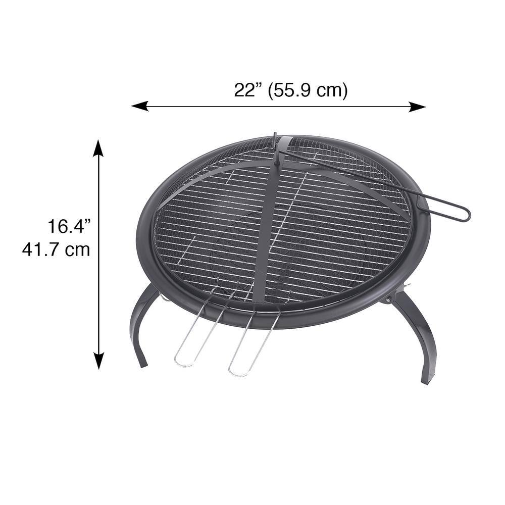 BLUE SKY OUTDOOR LIVING 21.25 in. Round Steel Portable Wood Fire Pit with Folding Legs Carry Bag Screen Screen Lift Log Grate Cooking Grid WBPFP22