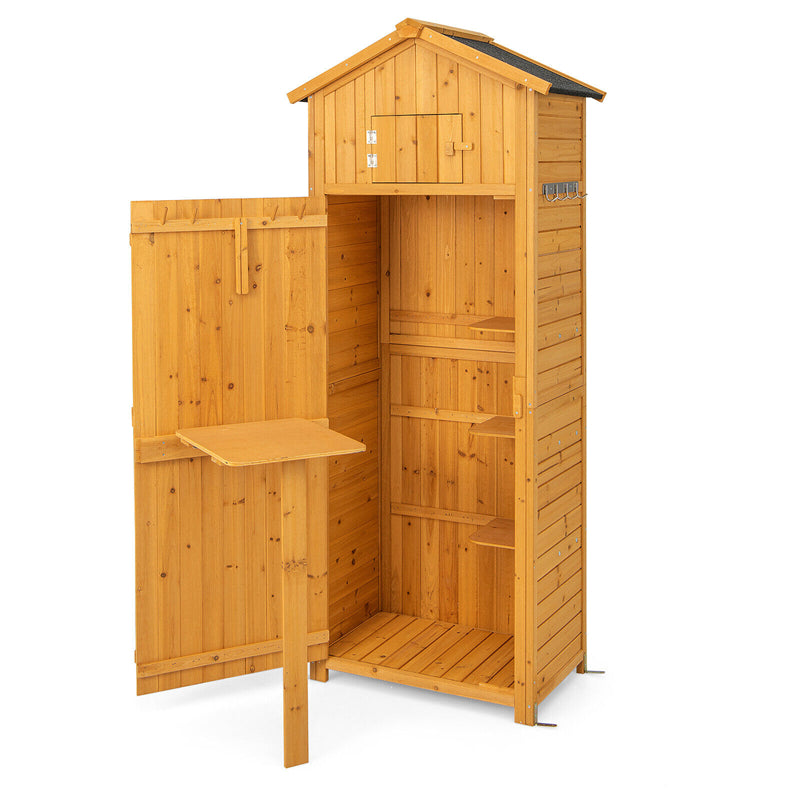 Outdoor Storage Shed Wooden Tool Room Waterproof Garden Storage Cabinet with Lockable Doors & Foldable Table