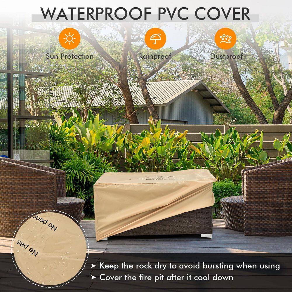 Costway 32 in.x 20 in. Propane Rattan Fire Pit Table Set wSide Table Tank  Cover 40000 BTU NP10261CF