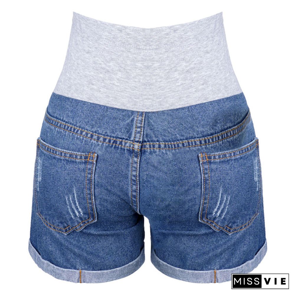 Maternity Shorts for Pregnant Women Denim Shorts Pregnancy Low Waist Loose Ripped Denim Shorts