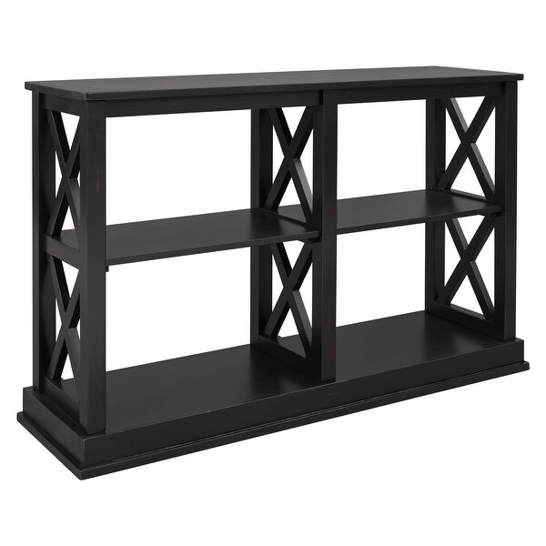 Hollow Out Design Console Table with 3-Tier Open Spaces Shelfs and 