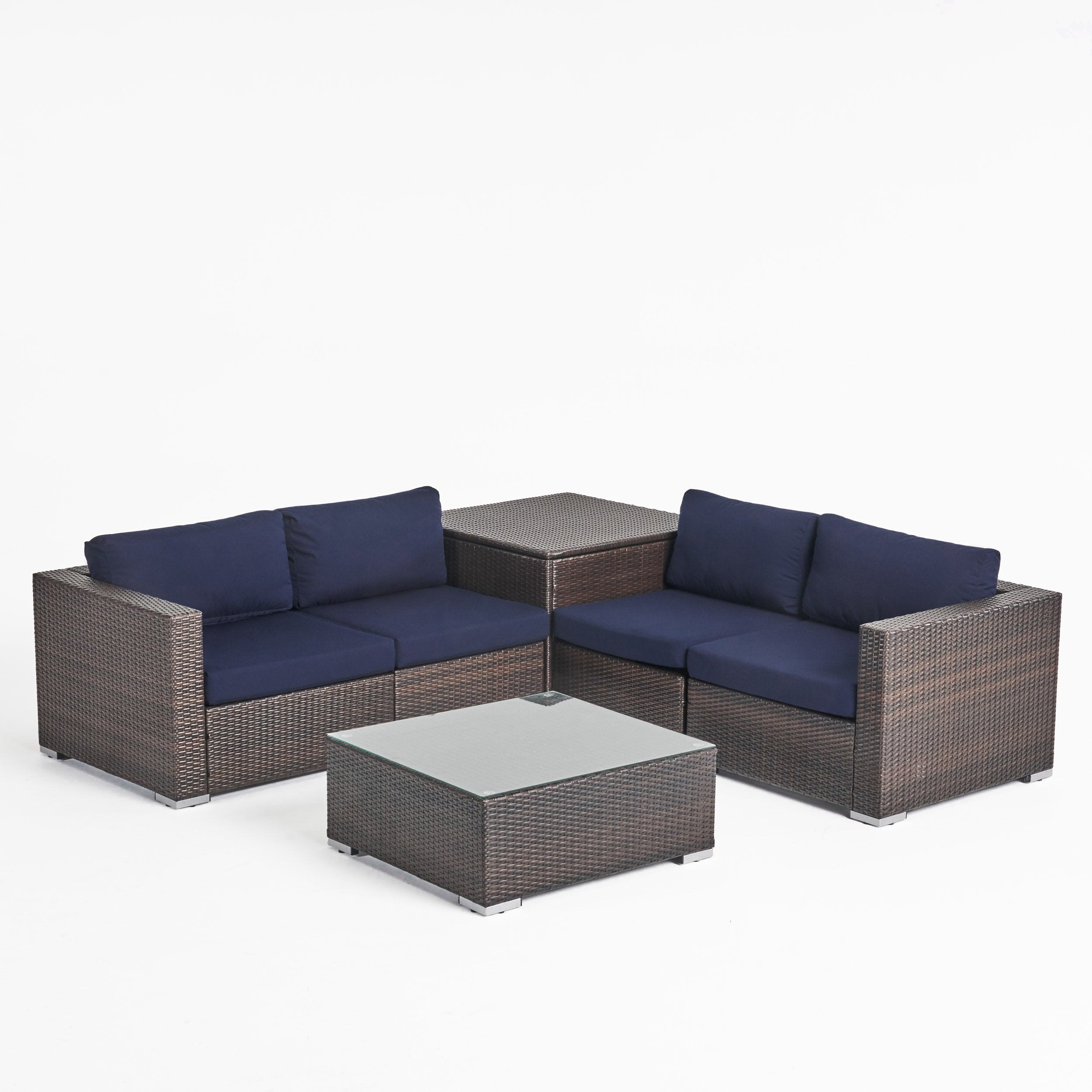 Kyra Outdoor 4 Seater Wicker Sofa Set with Storage Ottoman and Sunbrella Cushions