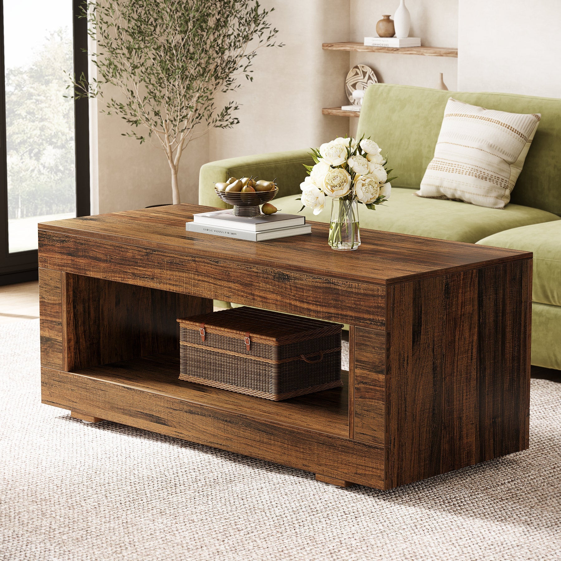 43 Coffee Table, Farmhouse Center Table With Storage