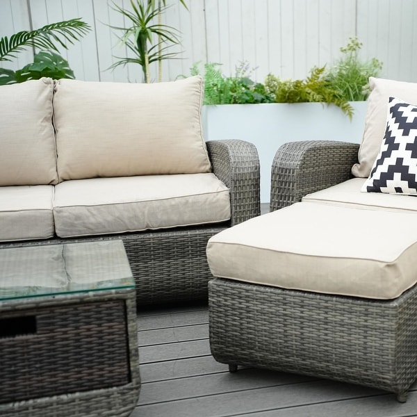 5piece Wicker Patio Chat Set with Drawer Table by None