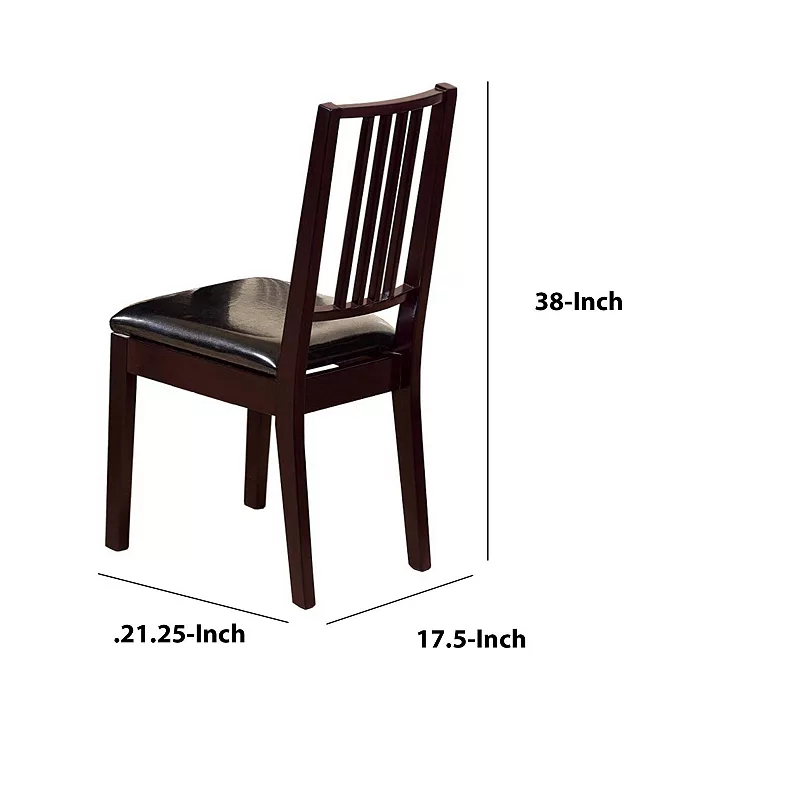 Wooden Frame Slatted Back Dining Seat， Set of 2， Brown