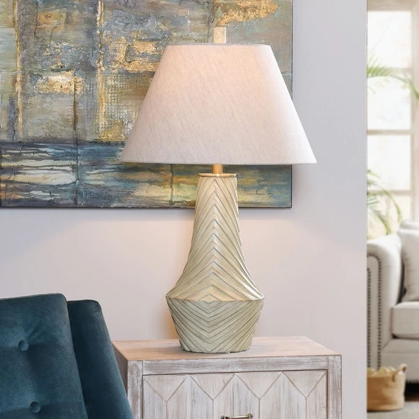 Morgana - Modern Table Lamp With Diamond Design - Grey Taupe Finish - Cream Shade