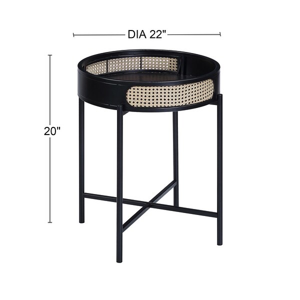 Round End Table with Open Top and Metal Legs in Black Finish