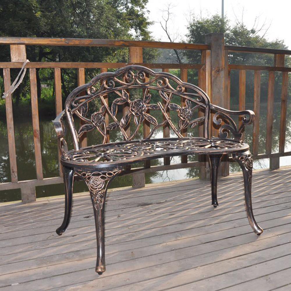 UBesGoo Iron Outdoor Park Patio Bench Leisure Rose Doble Chair Bronze