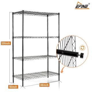 EFINE Black 4-Tier Carbon Steel Wire Garage Storage Shelving Unit NSF Certified (2-Pack) (35.5 in. W x 54 in. H x 15.8 in. D) RL500-4X2