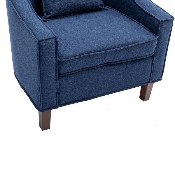 Modern Accent Chair with Ottoman， Mid Century Barrel Chair Lounge Chairs Upholstered Round Armchairs for Living Room， Navy