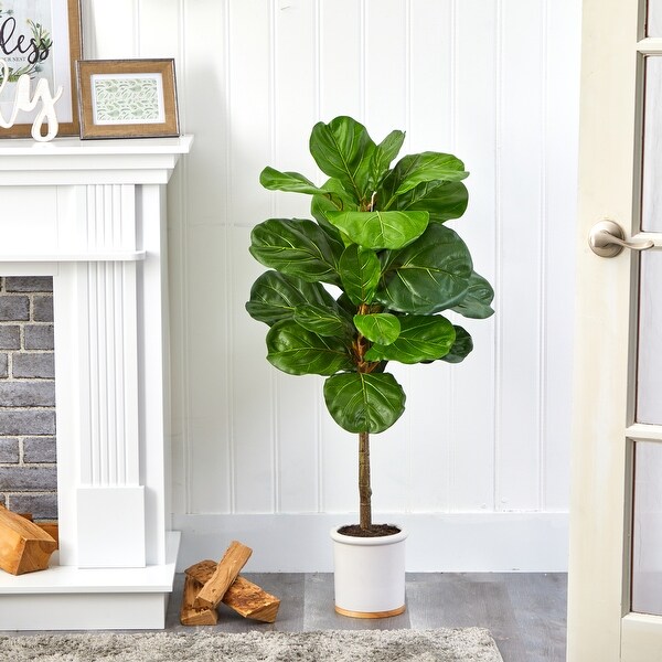 3.5' Fiddle Leaf Artificial Tree in White Ceramic Planter