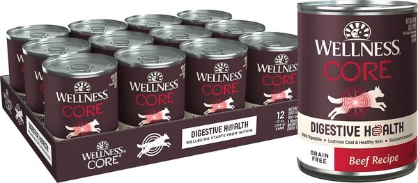 Wellness CORE Digestive Health Beef Recipe Grain-Free Wet Dog Food， 13-oz， case of 12