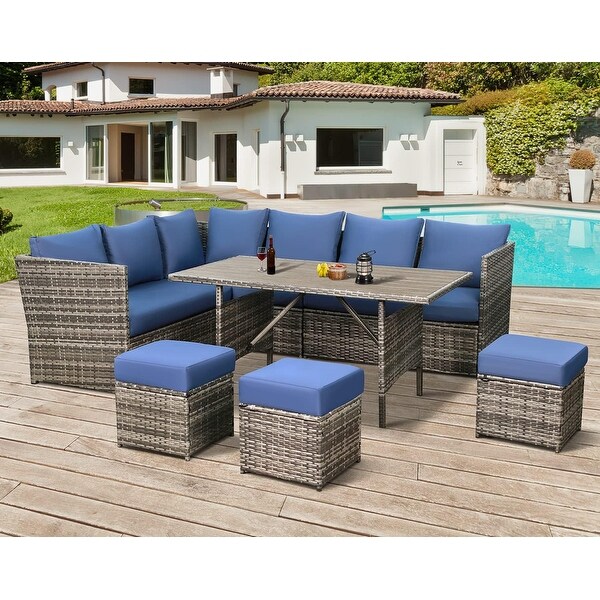 AECOJOY 7 Pieces Patio Furniture Set Outdoor Sectional Sofa Rattan Conversation Set