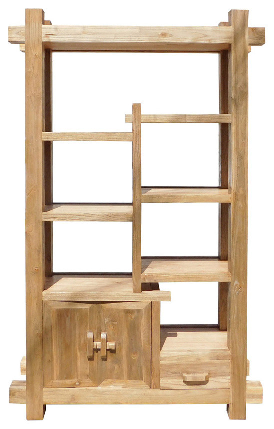 Rustic Raw Wood Open Shelf Bookcase Display Cabinet Hcs1551   Rustic   Bookcases   by Golden Lotus Antiques  Houzz