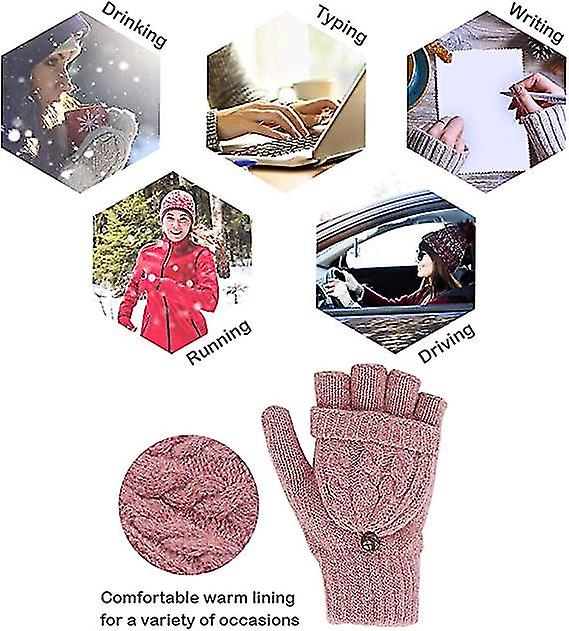 Women's Gloves Fingerless Mittens - Winter Warm Gloves Heat Weaver Cable Knit， Half-finger Gloves For Ladies And Girls - Christmas Birthday Gift2setmu