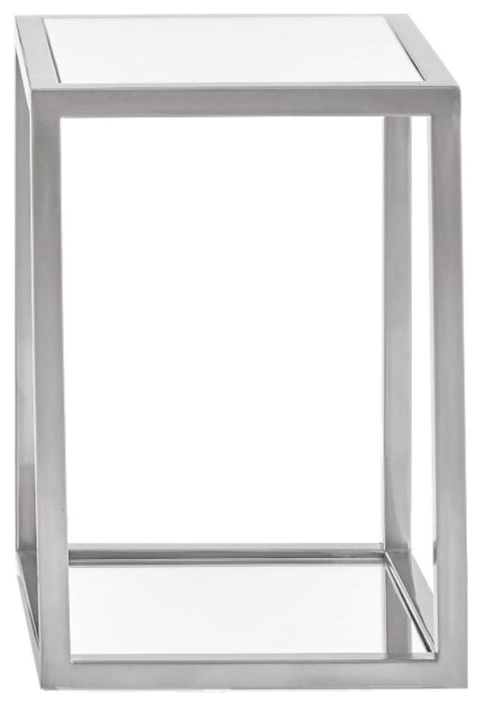 Minimalist Mirrored Square Silver Metal Pedestal Stand  Table Planter Open 20 quot  Contemporary   Plant Stands And Telephone Tables   by My Swanky Home  Houzz