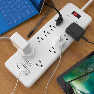 ProMounts 10 Outlet and 2 USB Surge Protector Power Strip with Flat Plug and 6 Ft. Cable ETL Certified PSS102