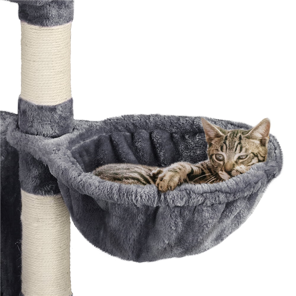 Topeakmart 38-in Cat Tree Scratching Post Tower with Plush Perch and Basket， Dark Gray