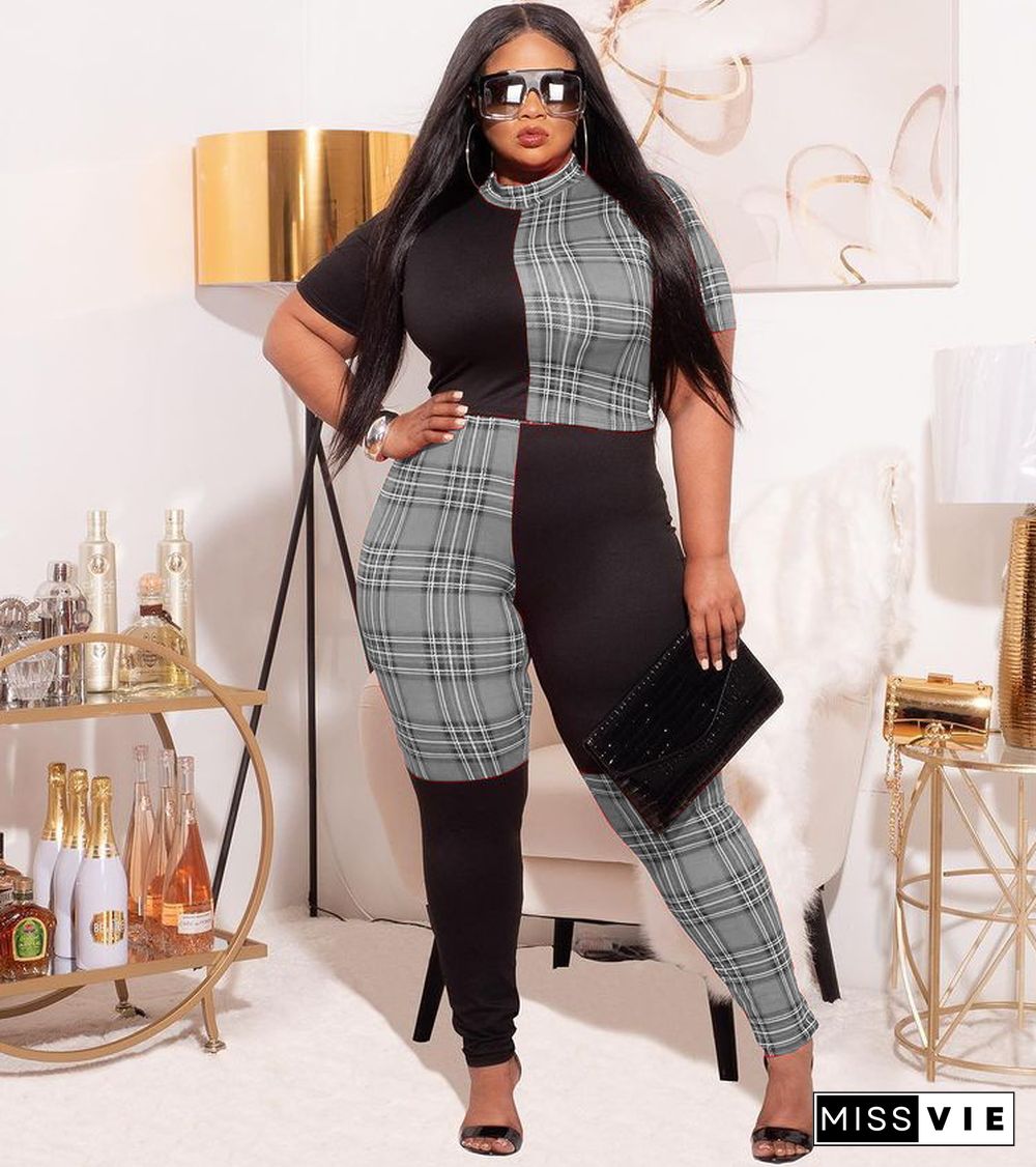 Plaid Print Plus Size Jumpsuit