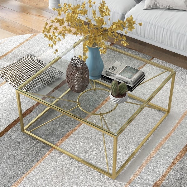 Furniture of America Taylan Gold Coated Steel and Glass Coffee Table